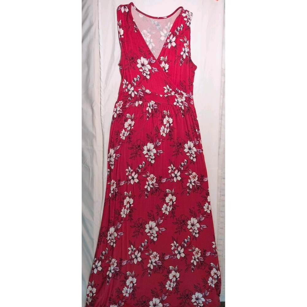 41 Hawthorn Dress Size M Adelina Maxi Red Floral Knit Stretchy Office Workwear